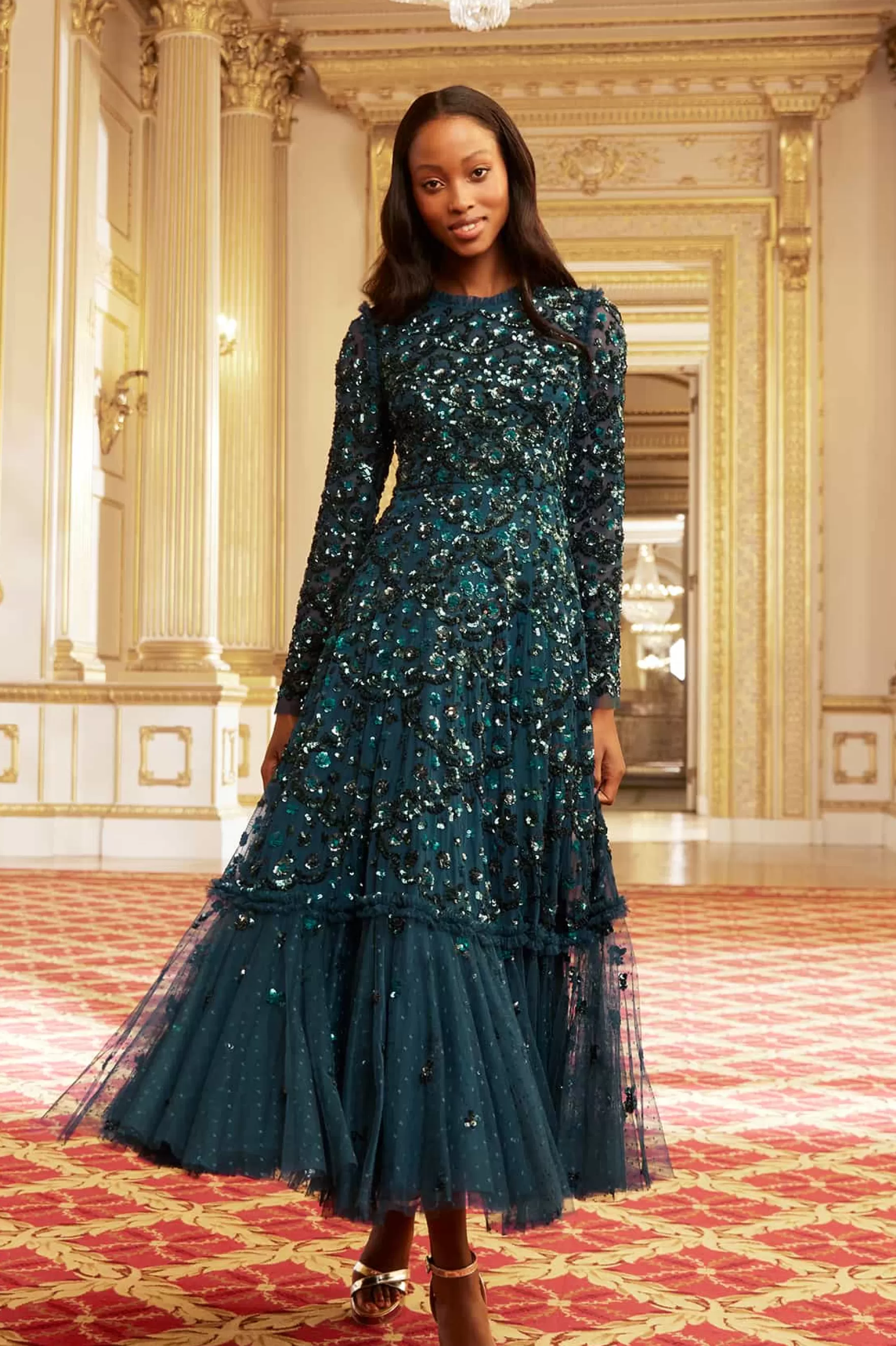 Needle & Thread Mummy & Me | Mummy & Me>Alina Sequin Ankle Gown Green