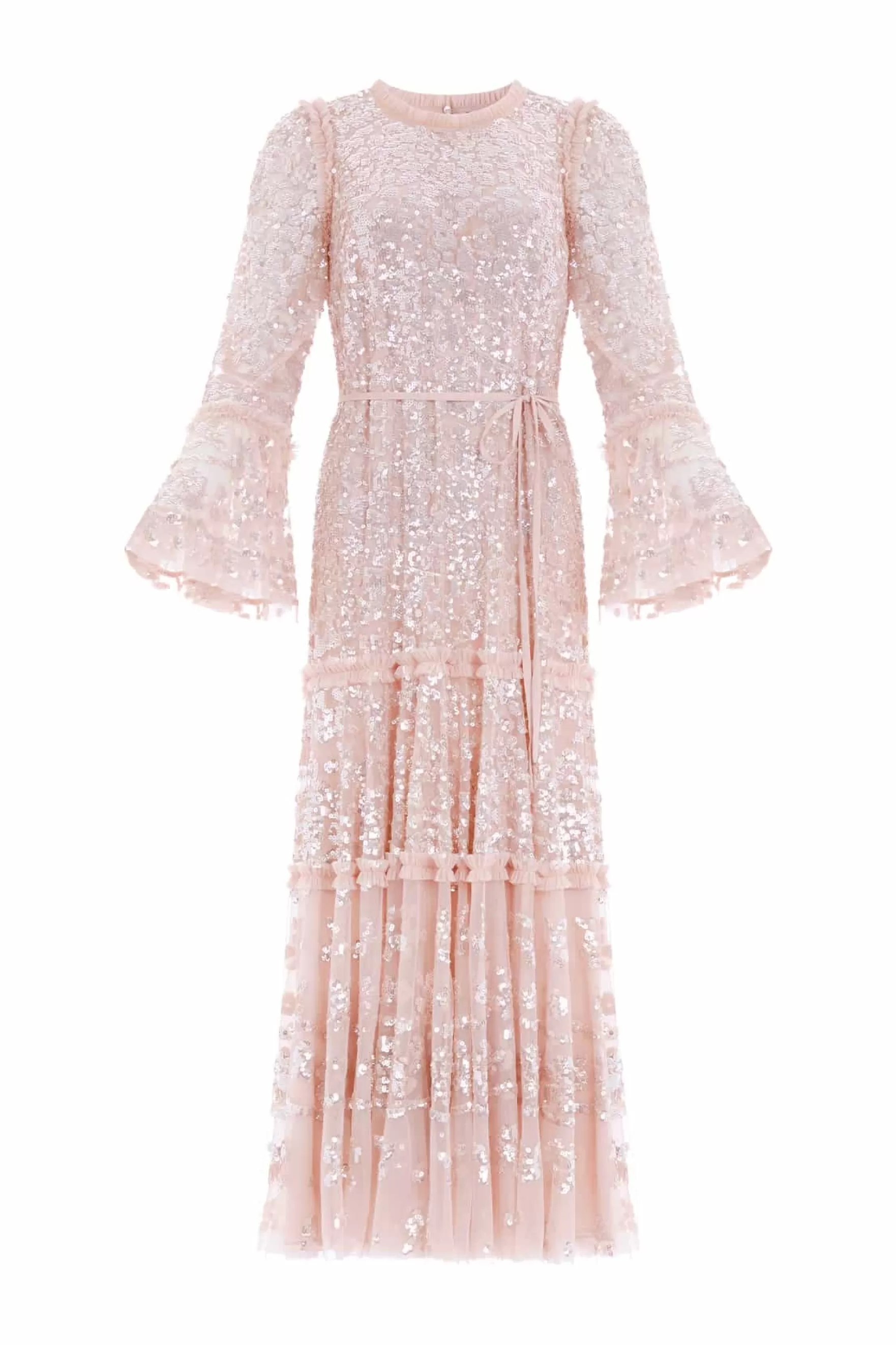 Needle & Thread Mother of the Bride | Plus Size>Annie Gloss Tiered Ankle Gown Beige
