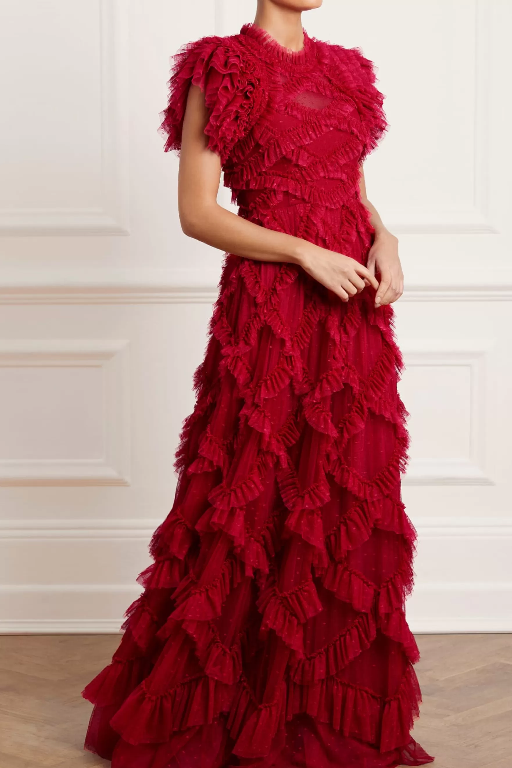 Needle & Thread Plus Size | Evening Dresses>Genevieve Ruffle Gown Red
