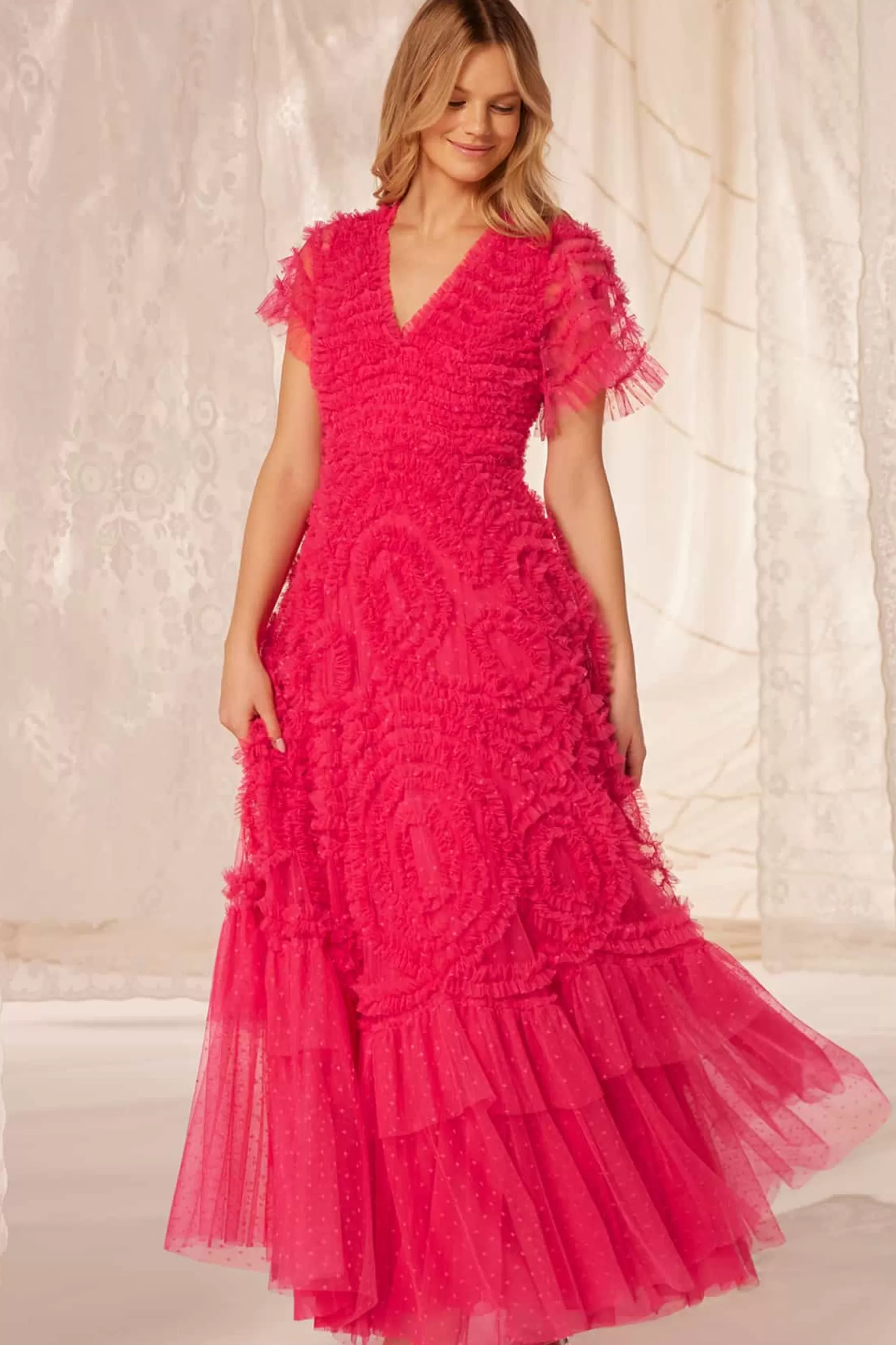 Needle & Thread Mother of the Bride | Mummy & Me>Verity Ruffle V-Neck Gown Pink